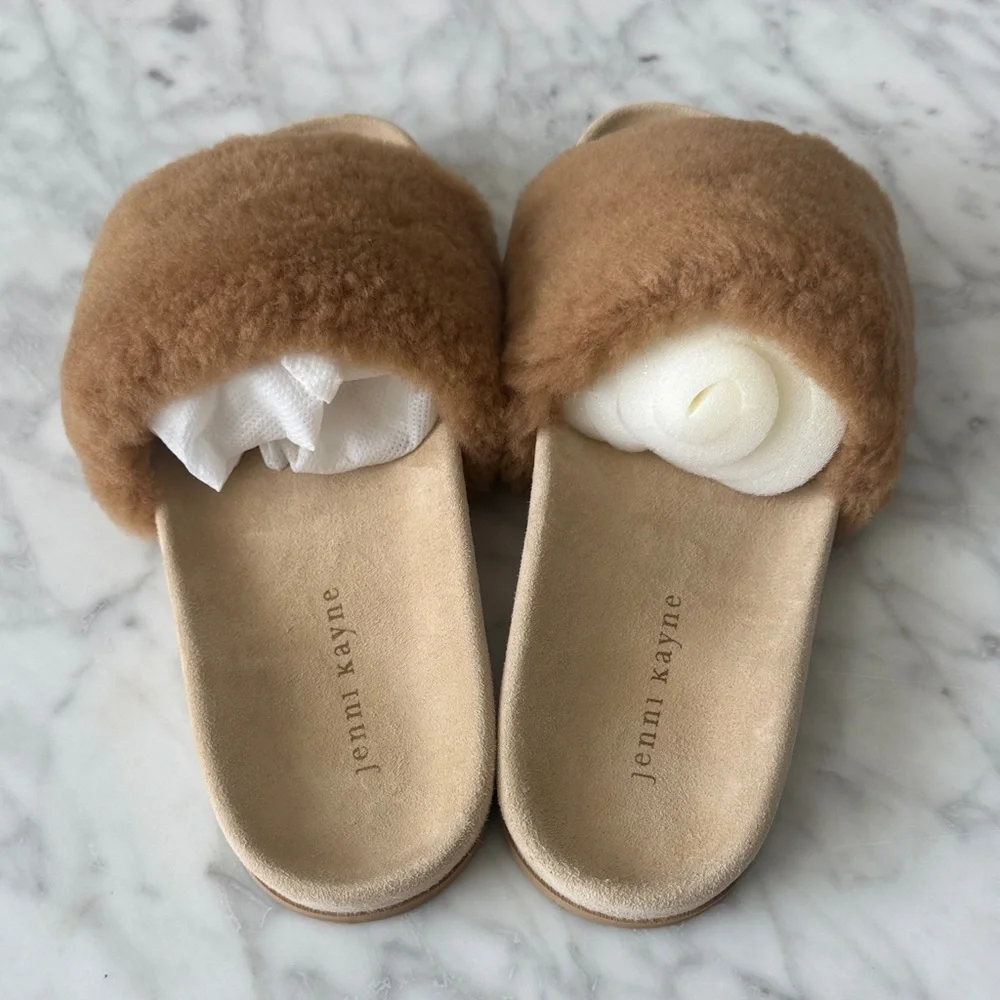 🌼JENNI KAYNE🌼 Tan Shearling Women's Slide Sandals Slippers, Size 41 - Picture 3 of 11